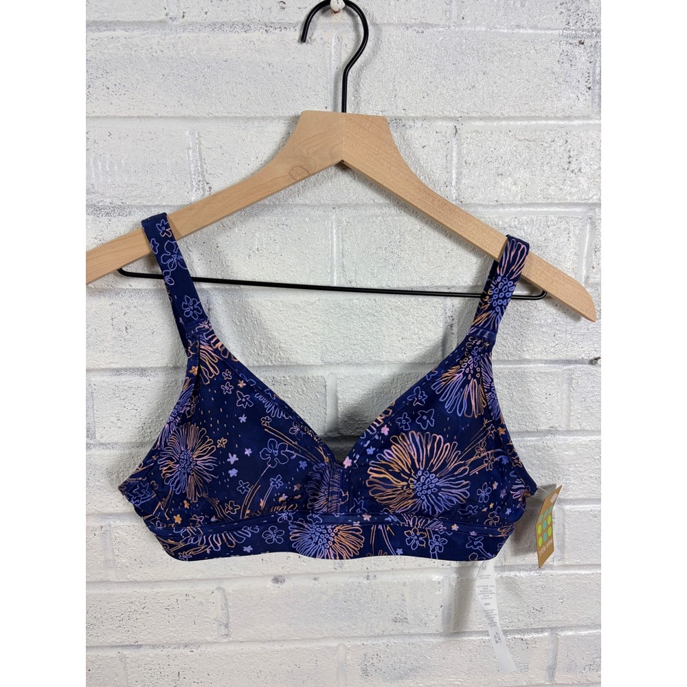 Title Nine Montera Bikini Top Women M Navy Blue Floral Ashbury Swim UPF 50
